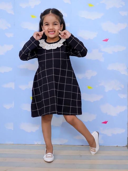 The Mom Store Girls Black Cotton Dress