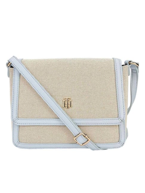 TOMMY HILFIGER Natural W & Breezy Blue Textured Cross Body Bag