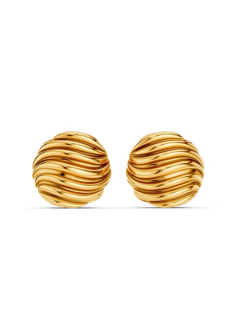 KISNA 18K Pure Yellow Gold Shining Ripple Gold Earrings for Women