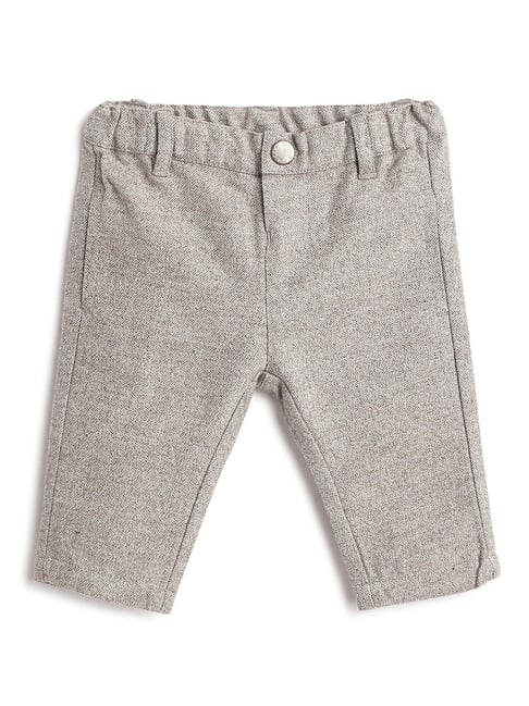 Chicco Boys Grey Cotton Regular Fit Self Design Trousers