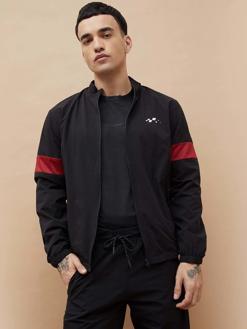 Fame Forever By Lifestyle Black Regular Fit Color-Block Sports Jacket