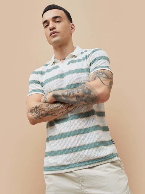 Fame Forever By Lifestyle Off White Regular Fit Striped Polo T-Shirt-picture-30