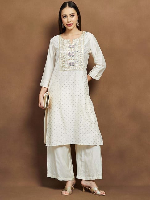 Melange By Lifestyle Off White Regular Fit Embroidered Kurta-picture-26