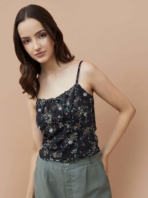 Ginger By Lifestyle Black Regular Fit Floral Print Top