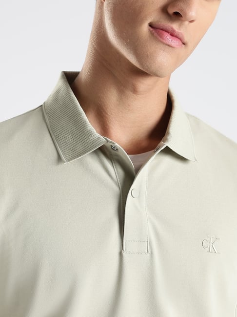 Calvin Klein Jeans Sage Green Cotton Regular Fit Polo T-Shirt