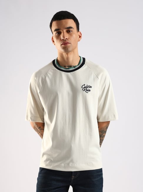 Calvin Klein Jeans Off White Cotton Comfort Fit T-Shirt