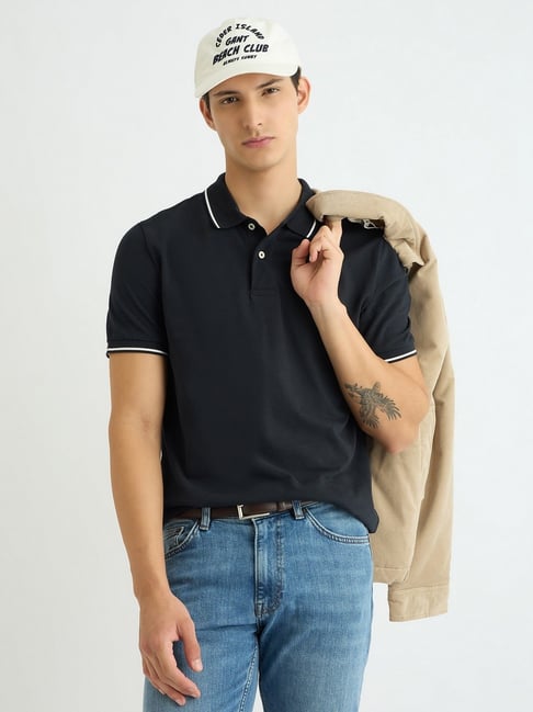 GANT Black Regular Fit Solid Polo T-Shirt-picture-42
