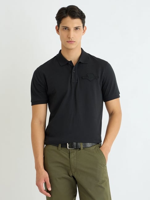 GANT Black Regular Fit Solid Polo T-Shirt-picture-41