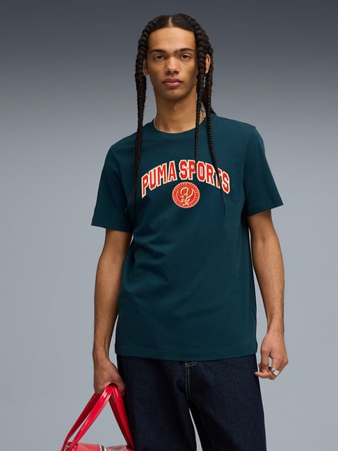 Puma Teal Blue Sports Legacy II Regular Fit Tee-picture-10