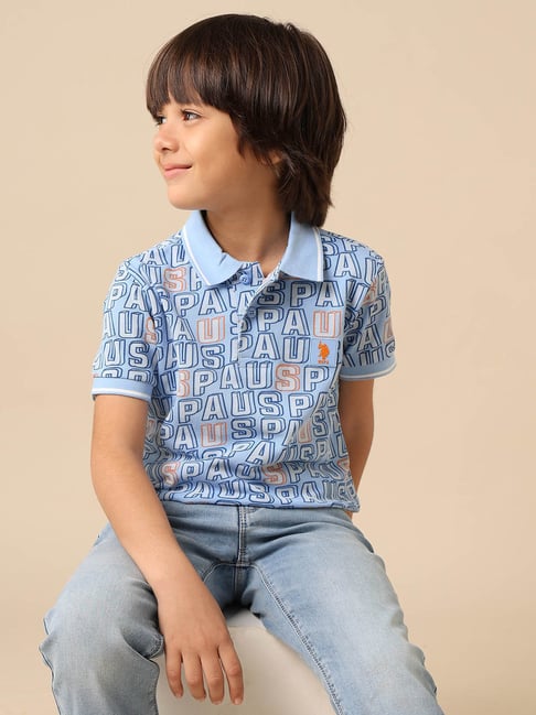 U.S. Polo Assn. Boys Blue Cotton Printed Polo T-Shirt-picture-39
