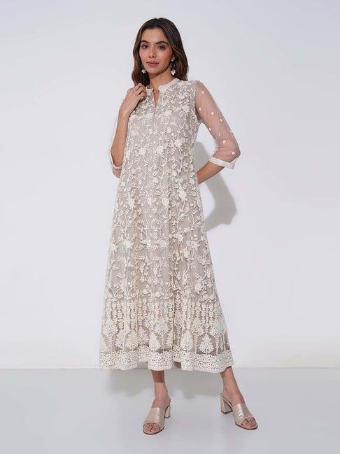 Rangmanch By Pantaloons Crystal Grey Regular Fit Embroidered Ethnic Dress