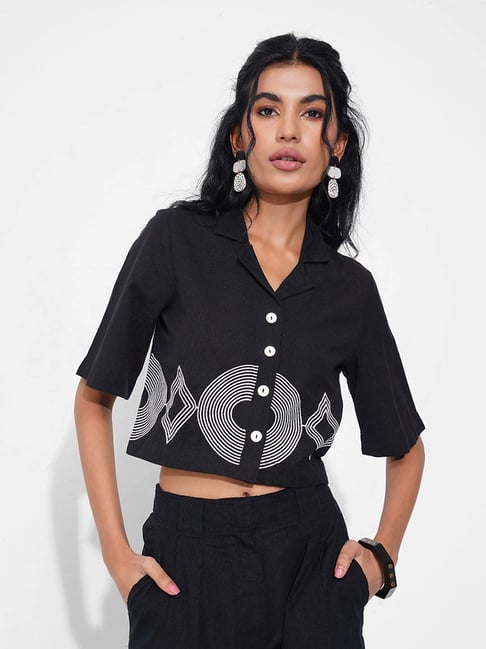 Akkriti By Pantaloons Jet Black Regular Fit Embroidered Shirt-picture-37