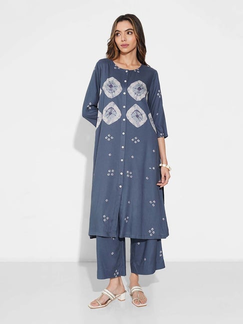 rangmanch by pantaloons blue indigo regular fit printed kurta
