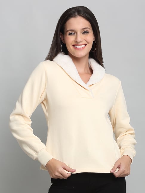 SHAYE White Fleece Solid Sweatshirt