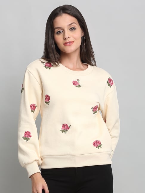 SHAYE Ivory Fleece Embroidered Sweatshirt