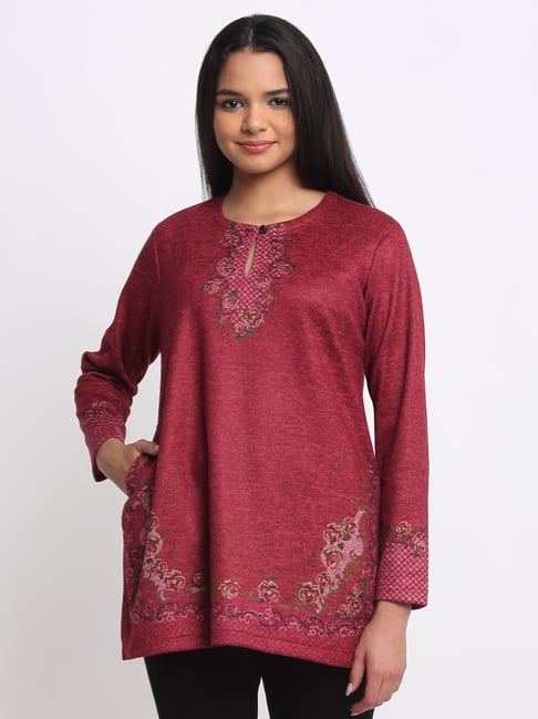 SHAYE Maroon Wool Floral Kurti