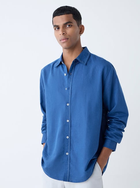 ETA by Westside Blue Solid Relaxed-Fit Shirt