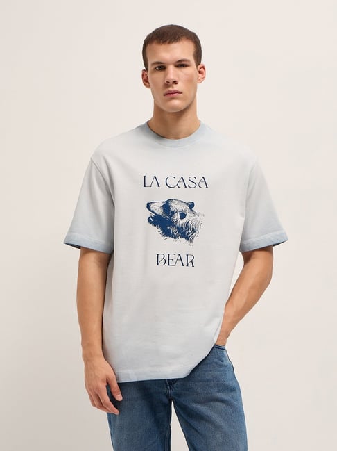 The Bear House Grey Cotton Oversized Printed T-Shirt-picture-34