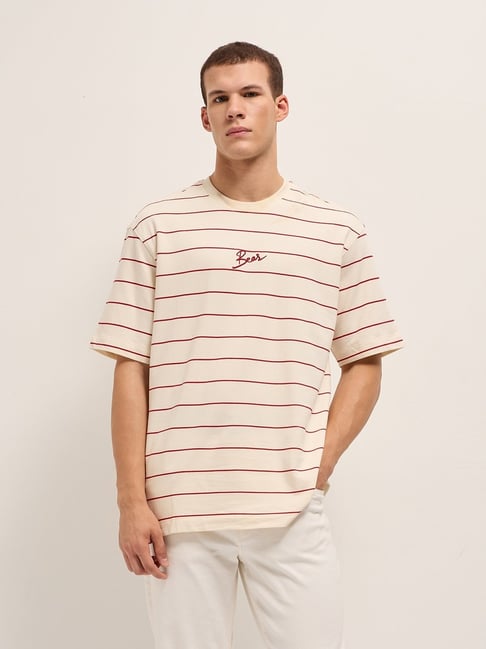 The Bear House Cream Cotton Oversized Striped T-Shirt-picture-31