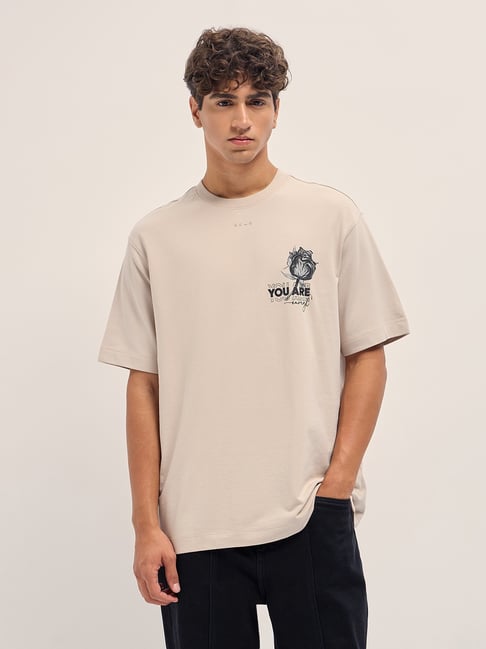 The Bear House Beige Cotton Oversized Printed T-Shirt-picture-40