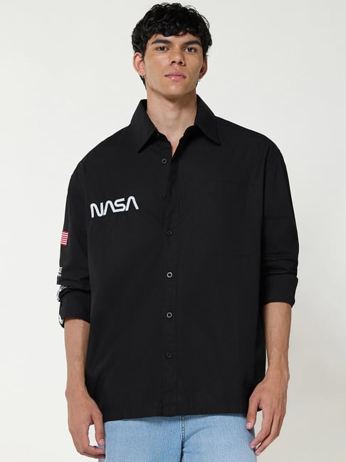 Bewakoof Official Nasa Men's Jet Black Graphic Printed Oversized Shirt-picture-11