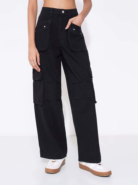 People By Pantaloons Blackened Pearl Flared Fit Cargo Jeans