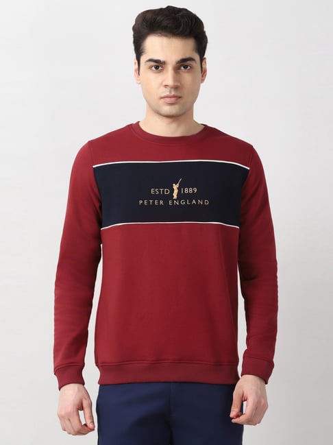 Peter England Maroon Cotton Regular Fit Logo Printed Sweatshirt-picture-15