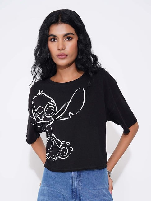 Sf Jeans By Pantaloons Black Loose Fit Printed T-Shirt