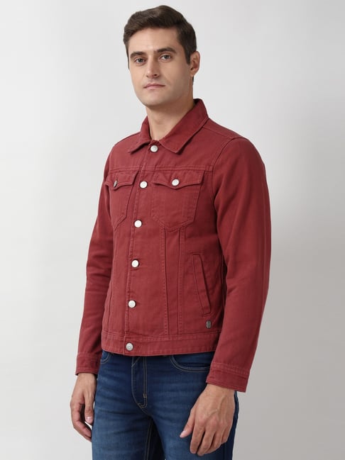 Peter England Red Cotton Regular Fit Denim Jacket