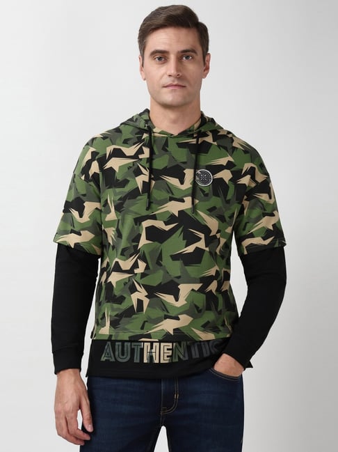 Peter England Green Cotton Regular Fit Printed Hooded Sweatshirt-picture-25