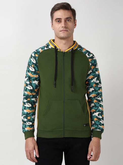 Peter England Green Cotton Regular Fit Printed Hooded Sweatshirt-picture-26