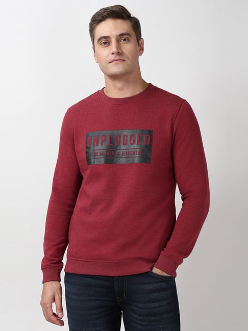 Peter England Maroon Cotton Slim Fit Printed Sweatshirt-picture-38