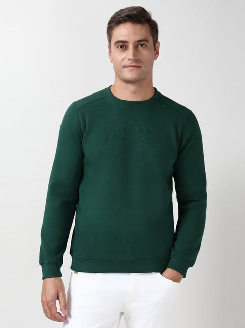 Peter England Green Cotton Slim Fit Embroidered Sweatshirt-picture-28