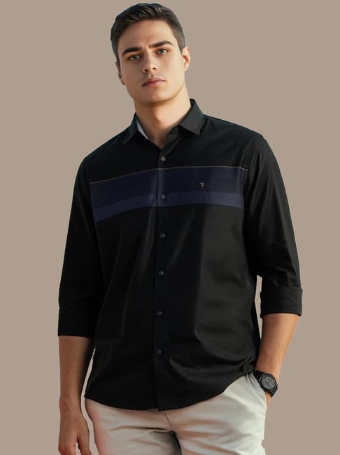 Louis Philippe Black Cotton Slim Fit Striped Shirt-picture-37