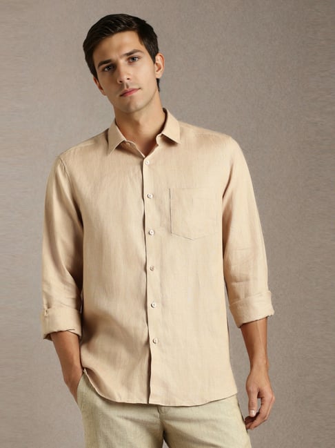 Louis Philippe Beige Linen Regular Fit Shirt-picture-33