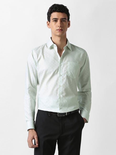 Van Heusen Green Cotton Slim Fit Texture Shirt-picture-26