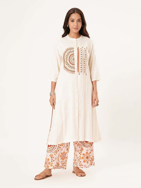 Rangmanch By Pantaloons Antique White Relaxed Fit Embroidered Kurta-picture-30