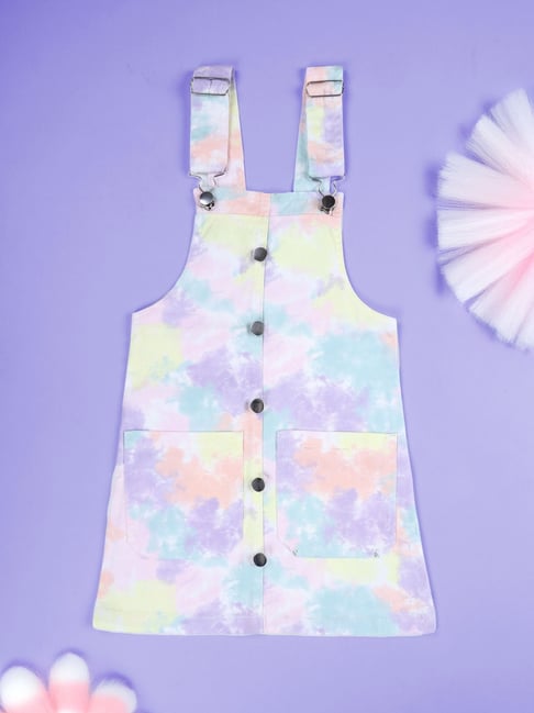 KiddoPanti Girls Multicolor Denim Dungaree Skirt