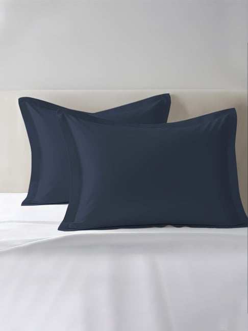 Pizuna Dark Blue Cotton Pillow Covers - Set of 2