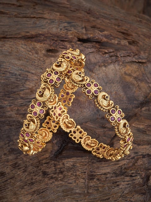 Buy Kushal's Fashion Jewellery Ruby Gold Polished Antique Bangle