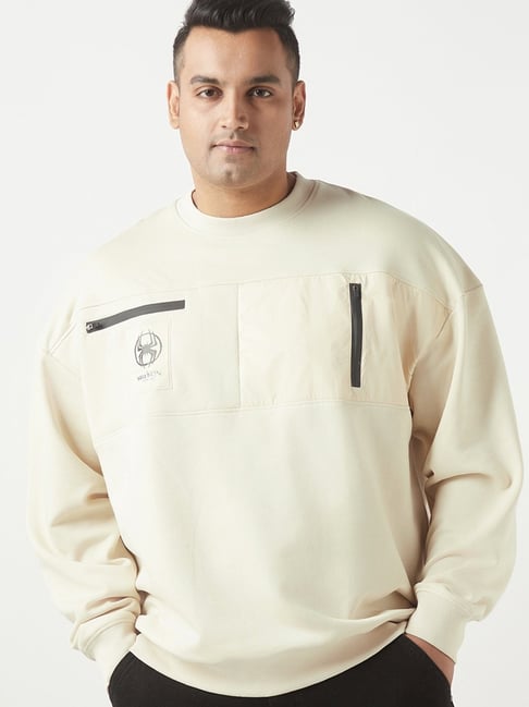 Bewakoof Heavy Duty 1.0 Official Marvel Men's Beige Graphic Printed Oversized Plus Size Sweatshirt-picture-45