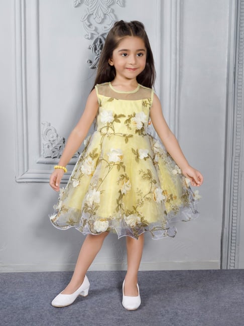 Ministitch Girls Yellow Embellished Regular Fit Party Dress-picture-11