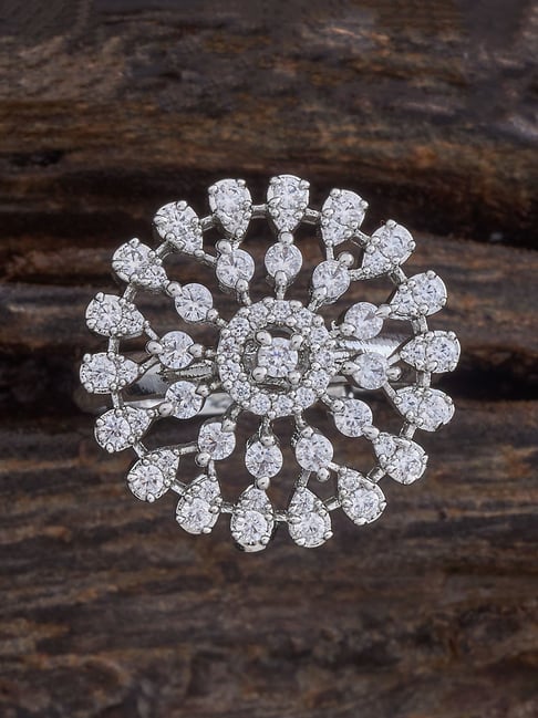 Kushal's Fashion Jewellery White Rhodium Polished Zircon Finger ring for Women-picture-37