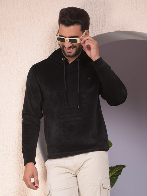 Crimsoune Club Black Regular Fit Texture Hooded Sweatshirt-picture-44