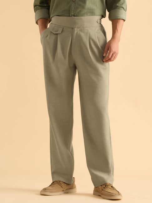The Souled Store Khaki Straight Fit Solid Trousers