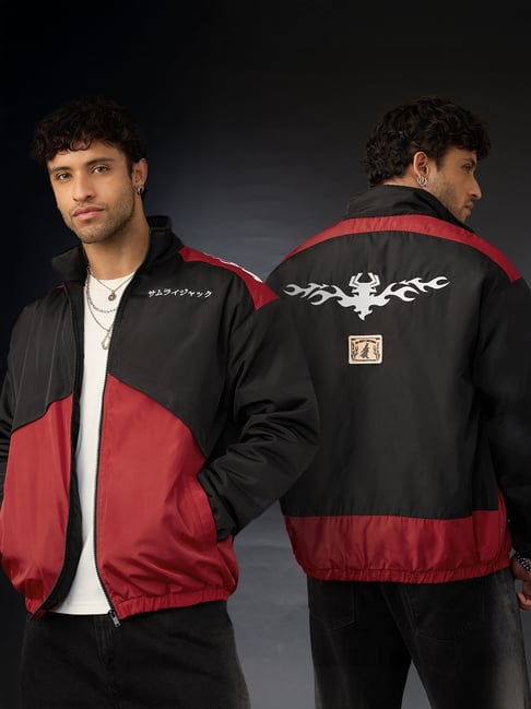 The Souled Store Black Regular Fit Colour-Block Sports Jacket