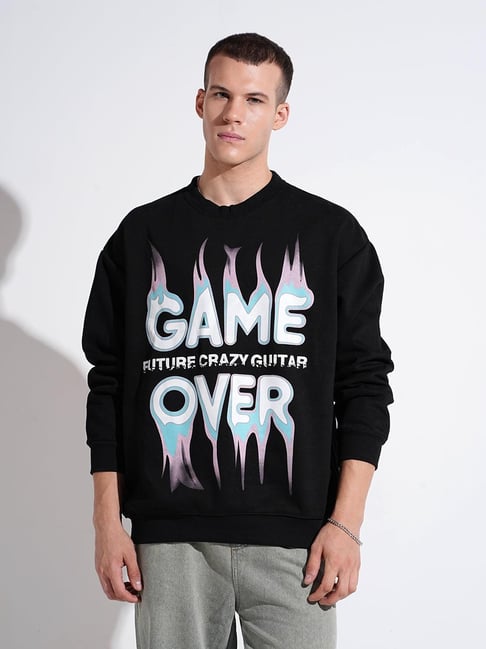 SHOWOFFFF Black Cotton Printed Relaxed Fit Sweatshirt-picture-19