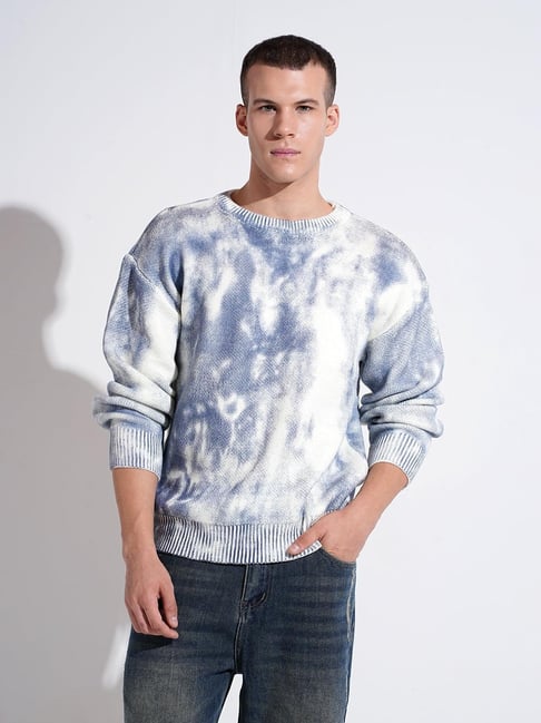 SHOWOFFFF Blue Acrylic Tie Dye Regular Fit Sweatshirt