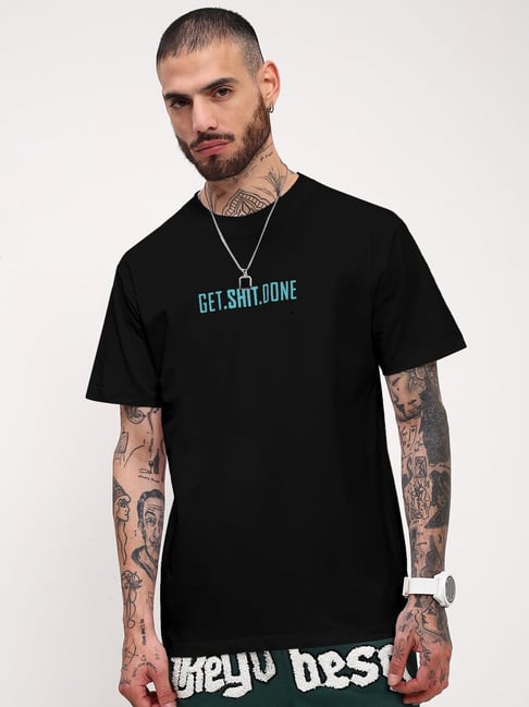 SHOWOFFFF Black Cotton Printed Slim Fit T-Shirt-picture-30