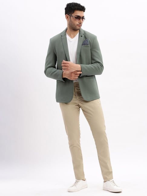 Grey Green Blazer Khaki Pants SHOWOFFFF Dark Green Cotton